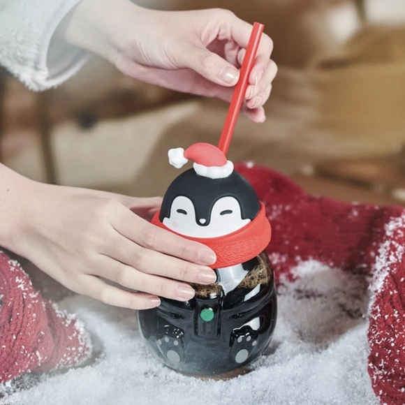 HTF Starbucks 2022 Christmas Penguin Glass Cup - Picture 5 of 10